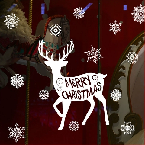 Pegatinas de Navidad para Ventanas Reno Blanco Copo de Nieve Adhesivos Estáticos Para Cristal Navidad Fiesta Hogar Decoración