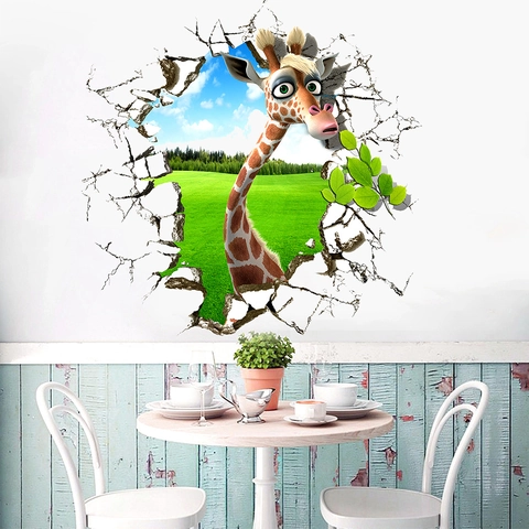 3D Cartoon Giraffe Wandaufkleber Durchbruch Wasserdicht PVC Tier Wandtattoo Für Kinderzimmer Kindergarten Dekorative Wandbild