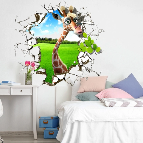 3D Cartoon Giraffe Wandaufkleber Durchbruch Wasserdicht PVC Tier Wandtattoo Für Kinderzimmer Kindergarten Dekorative Wandbild