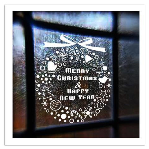 Frohe Weihnachten Gutes Neues Jahr Kranz Fensteraufkleber Abnehmbare PVC Schneeflocke Wandtattoo Für Festliche Haus Shop Glas Deko