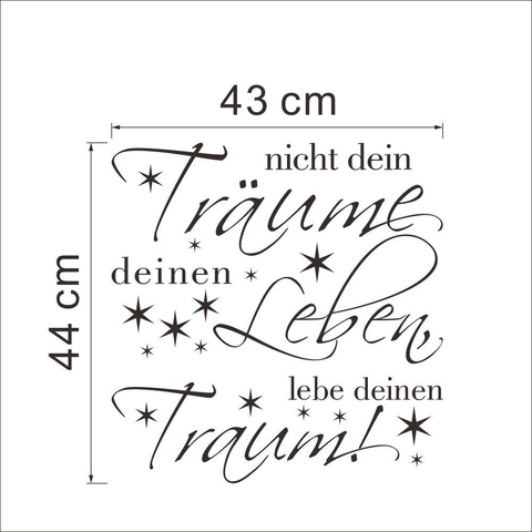 Pegatina de Pared con Frase Inspiradora en Alemán de PVC Calcomanía de Letras Extraíble con Estrellas para Sala de Estar Dormitorio