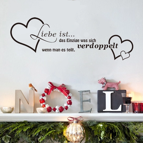 Citazione Tedesca Liebe Ist Adesivo da Parete PVC Impermeabile Rimovibile Cuore Decorazione Casa per Soggiorno Camera da Letto Nero
