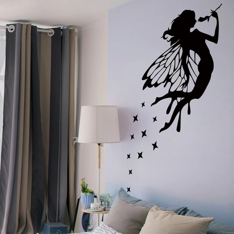 Sticker Mural Moderne Fée Fleur Elfe PVC Imperméable Silhouette Décalcomanie Pour Chambre Enfants Salon Maison Décor