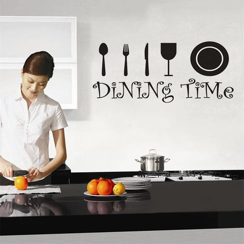 Pegatina De Pared De Silueta De Cubertería Creativa Dining Time Para Cocina Restaurante PVC Removible Impermeable Decoración