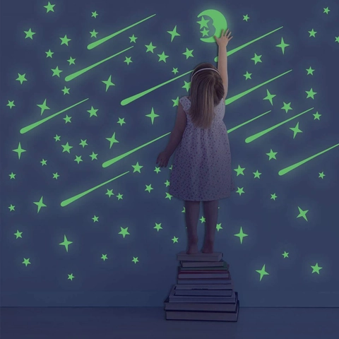 Adesivi Murali Luna Stella Luminosi Glow In The Dark PVC Fluorescenti Decalcomanie Soffitto Per Camera Bambini Arredo Parete