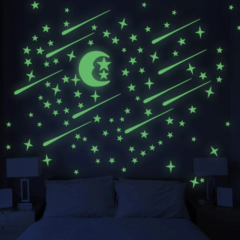 Adesivi Murali Luna Stella Luminosi Glow In The Dark PVC Fluorescenti Decalcomanie Soffitto Per Camera Bambini Arredo Parete