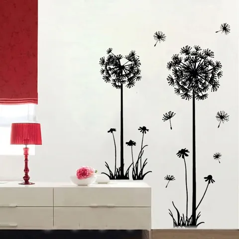 Dandelion Silhouette Wall Sticker Removable PVC Decal For Living Room Bedroom TV Background Home Decor Modern Style Black