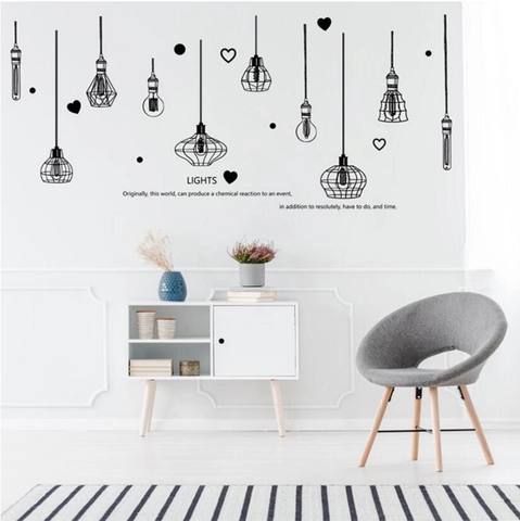 Vinilo Pared Lámpara Colgante Industrial Minimalista Negro PVC Impermeable Patrón Corazón Punto Decoración Para Sala Estar Dormitorio