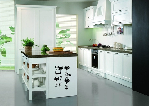 Pegatinas de Pared PVC Silueta Gato Negro Modernas Calcomanías Animales Dibujos Animados Removibles para Muebles Cocina Decoración