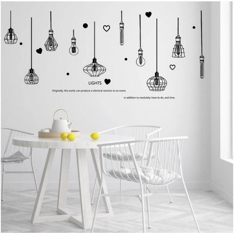 Vinilo Pared Lámpara Colgante Industrial Minimalista Negro PVC Impermeable Patrón Corazón Punto Decoración Para Sala Estar Dormitorio