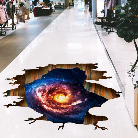 3D Kreativ Gebrochene Wand Galaxie Weltraum Sternenhimmel Wandaufkleber Wasserdicht PVC Boden Decke Dekor Für Schlafzimmer