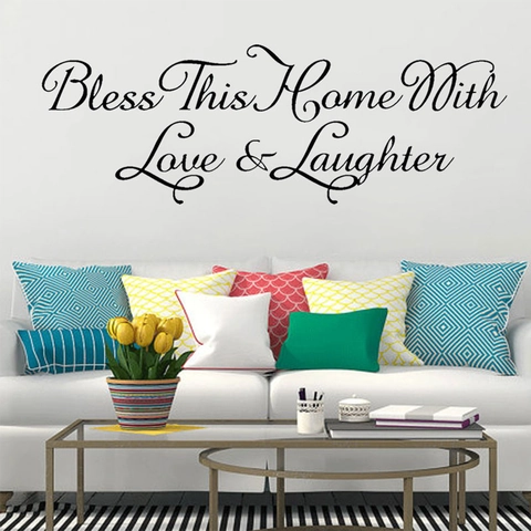 Pegatina de Pared Bless This Home Con Amor Y Risas PVC Removible Impermeabile Arte Cita Calcomanía Para Sala De Estar