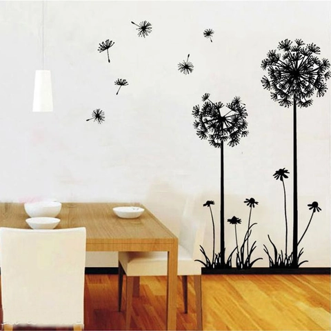 Dandelion Silhouette Wall Sticker Removable PVC Decal For Living Room Bedroom TV Background Home Decor Modern Style Black