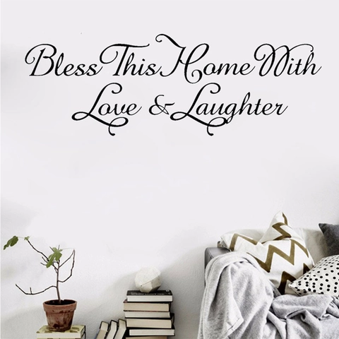 Pegatina de Pared Bless This Home Con Amor Y Risas PVC Removible Impermeabile Arte Cita Calcomanía Para Sala De Estar