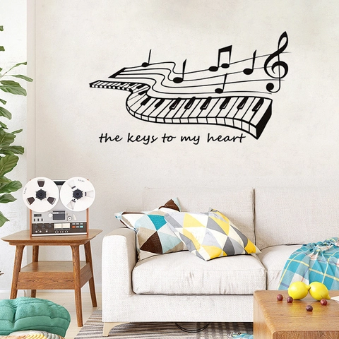 Pegatina de Pared Teclado de Piano Musical Con Notas Música Corazón Cita DIY Extraíble Calcomanía de Arte para Sala Dormitorio Oficina Decoración