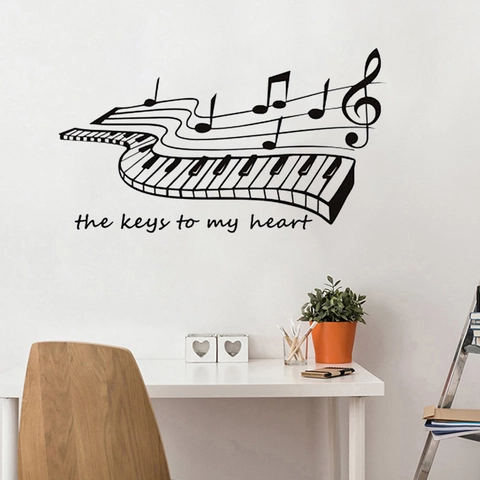 Pegatina de Pared Teclado de Piano Musical Con Notas Música Corazón Cita DIY Extraíble Calcomanía de Arte para Sala Dormitorio Oficina Decoración