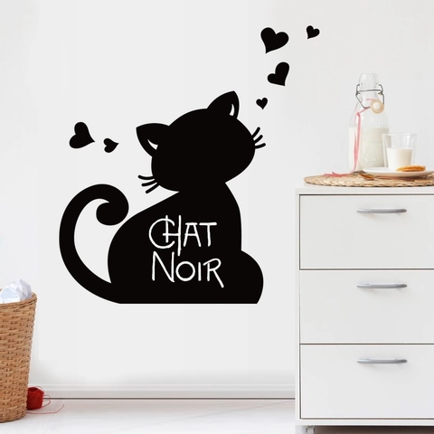 Adesivo Murale per Lavagna con Silhouette di Gatto Nero in PVC Impermeabile Lavagna per Messaggi DIY per Soggiorno Ufficio Decorazioni Casa