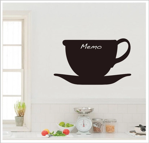 Coffee Cup Shape Chalkboard Wall Sticker PVC Waterproof Removable Memo Chalk Board Decal For Kitchen Home Office Wall Decor