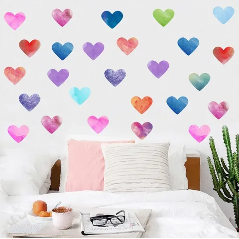 Pegatinas de Pared de Corazón de Acuarela PVC Impermeable Estilo Nórdico Coloridas Calcomanías Decorativas para Sala