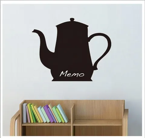 Adesivo da Parete Lavagna Nera a Forma di Teiera in PVC Rimovibile Bacheca per Messaggi Promemoria per Cucina Ufficio Casa