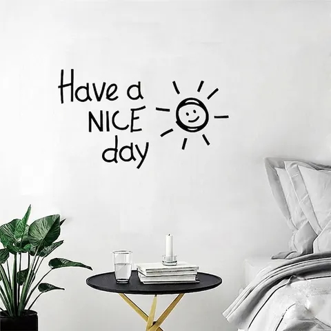 Adesivo da Parete Have A Nice Day Sole Sorridente Stile Nordico PVC Decalcomanie Murali Rimovibili per Camera da Letto Soggiorno