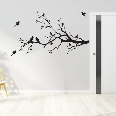 Adesivo Murale Silhouette Uccelli Su Ramo Nero Impermeabile PVC Decalcomania Rimovibile Per Soggiorno Camera Decor