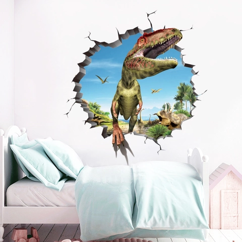 3D Wanddurchbruch Dinosaurier Wandtattoo Abnehmbare PVC Tier Wandbild Für Kinderzimmer Schlafzimmer Wohnzimmer Deko T-Rex Aufkleber