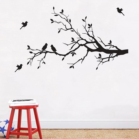 Adesivo Murale Silhouette Uccelli Su Ramo Nero Impermeabile PVC Decalcomania Rimovibile Per Soggiorno Camera Decor