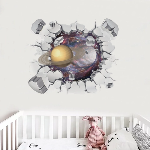 Adhesivo de Pared 3D Pared Rota Planeta Impermeabile PVC Espacio Galaxia Saturno Calcomanía Removible para Habitación Niños