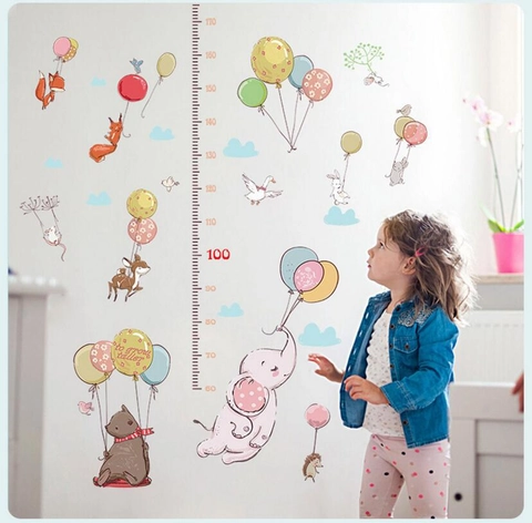 Adhesivo de Pared de Tabla de Altura de Animales de Dibujos Animados PVC Calcomanía de Escala de Altura para Habitación Infantil