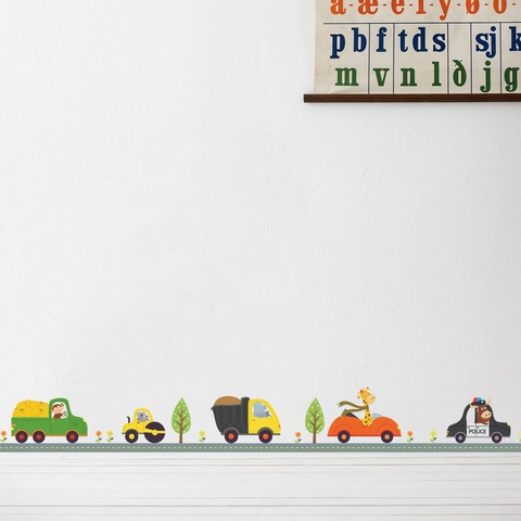 Pegatina de Pared de PVC de Transporte de Animales de Dibujos Animados Removible DIY Vehículos Decoración de Habitación Infantil