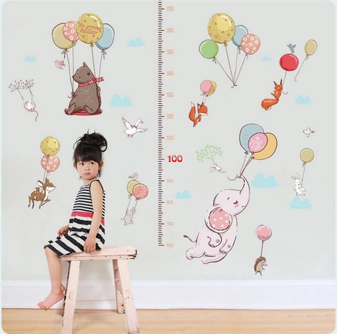 Adhesivo de Pared de Tabla de Altura de Animales de Dibujos Animados PVC Calcomanía de Escala de Altura para Habitación Infantil