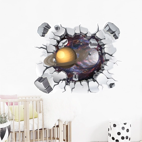 Adhesivo de Pared 3D Pared Rota Planeta Impermeabile PVC Espacio Galaxia Saturno Calcomanía Removible para Habitación Niños