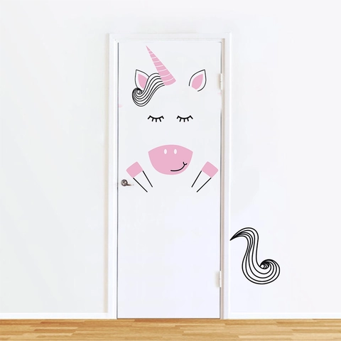 Nordic Modern Minimalist Unicorn Wall Sticker For Kids Room Bedroom DIY Door Decor Waterproof PVC Cartoon Animal Decals