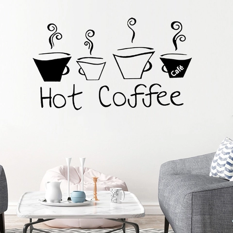 Hot Coffee Tasse PVC Wandaufkleber Wasserdicht Abnehmbar DIY Wandsticker Für Küche Esszimmer Café Dekor