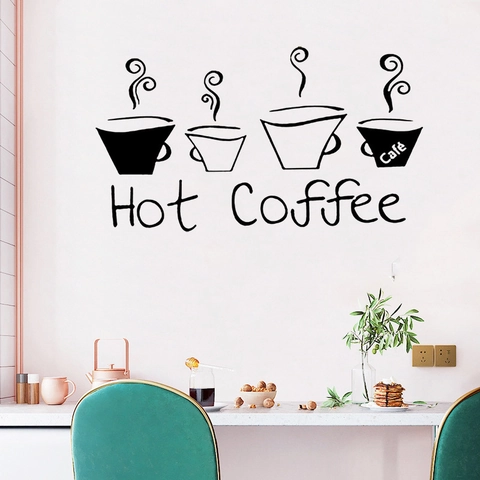 Hot Coffee Tasse PVC Wandaufkleber Wasserdicht Abnehmbar DIY Wandsticker Für Küche Esszimmer Café Dekor