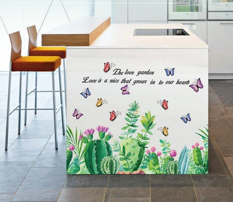 Sticker Mural Cactus et Succulentes Étanche PVC Papillon Plante Décor Pour Salon Chambre à Coucher Salle de Bain Cuisine