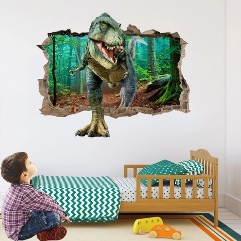 3D Broken Wall Dinosaur Tyrannosaurus Rex Wall Sticker PVC Waterproof Removable Art Decal For Kids Room Living Room Home Decor
