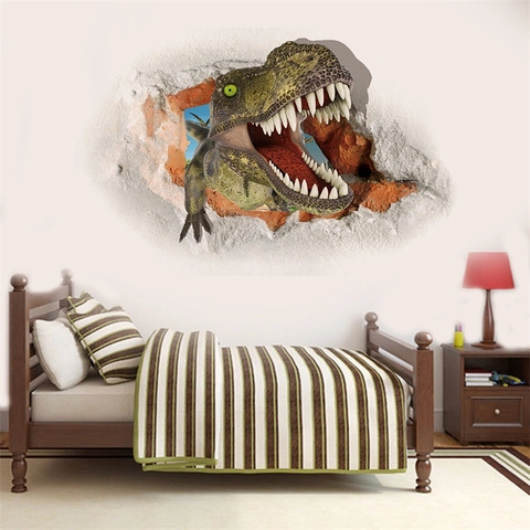 3D Zerstörte Wand Dinosaurier Wandtattoo Realistisch T-Rex Tier PVC Abnehmbare Aufkleber Für Kinderzimmer Wohnzimmer Deko