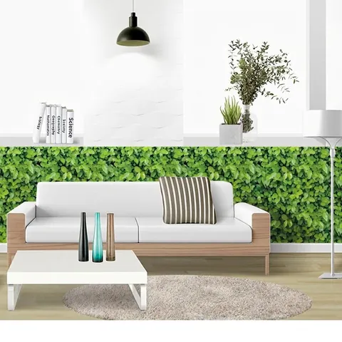 Green Leaf Print PVC Self Adhesive Wall Sticker Waterproof Removable 3D Visual Decorative Wallpaper For Home Living Room Bedroom
