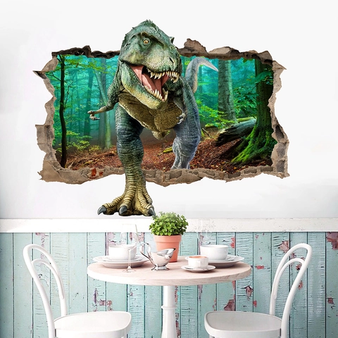 3D Broken Wall Dinosaur Tyrannosaurus Rex Wall Sticker PVC Waterproof Removable Art Decal For Kids Room Living Room Home Decor