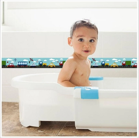 Cartoon Transportation Vehicle Waistline Wall Sticker Waterproof PVC Self Adhesive Decor Border For Kids Room Bathroom