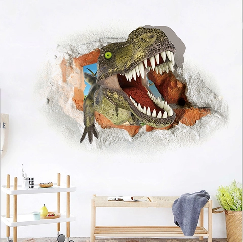3D Zerstörte Wand Dinosaurier Wandtattoo Realistisch T-Rex Tier PVC Abnehmbare Aufkleber Für Kinderzimmer Wohnzimmer Deko