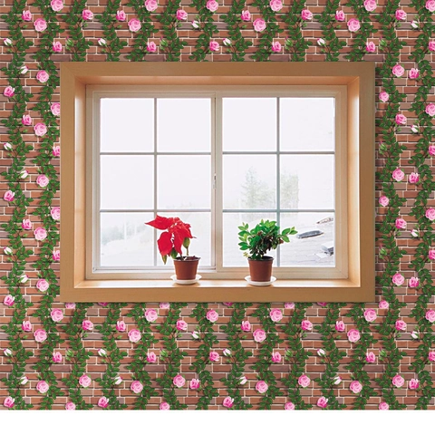 Adhesivo de Pared 3D con Patrón de Rosas y Ladrillos Rojos Autoadhesivo Impermeabile Papel Tapiz de PVC para Dormitorio Sala Dormitorio