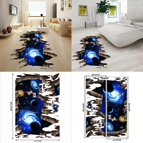 3D Visueller Weltraum Galaxie Zerbrochene Wandaufkleber Planet Universum Raumschiff Bodenaufkleber Wasserdicht PVC Home Decor Abnehmbar Wohnzimmer Schlafzimmer
