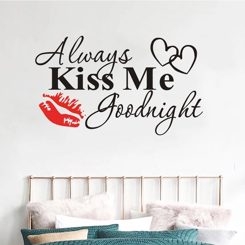 Always Kiss Me Goodnight Wandtattoo PVC Abnehmbar Rote Lippen Herz Aufkleber Für Schlafzimmer Wohnzimmer Haus Dekoration