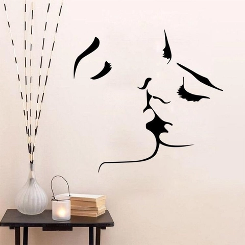 Moderner Minimalistischer Schwarzer PVC Küssendes Paar Wandaufkleber Romantisches Abstraktes Line Art Wandbild Für Wohnzimmer Schlafzimmer Home Decor