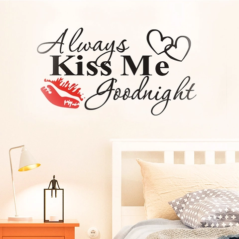 Always Kiss Me Goodnight Wandtattoo PVC Abnehmbar Rote Lippen Herz Aufkleber Für Schlafzimmer Wohnzimmer Haus Dekoration