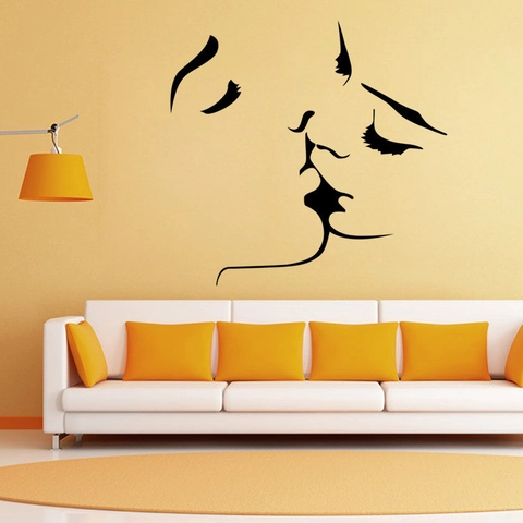 Minimalistische Kussend Koppel Line Art Muursticker Romantisch Abstract Profiel Silhouet Verwijderbare PVC Woondecoratie Slaapkamer