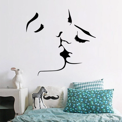 Minimalistische Kussend Koppel Line Art Muursticker Romantisch Abstract Profiel Silhouet Verwijderbare PVC Woondecoratie Slaapkamer